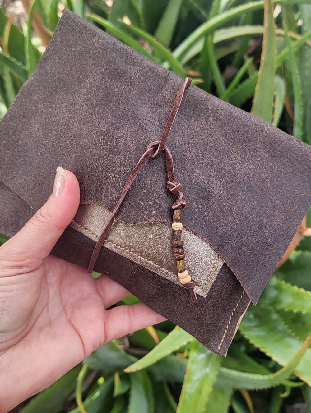 Handmade Brown Metallic Distressed Leather Clutch Wallet